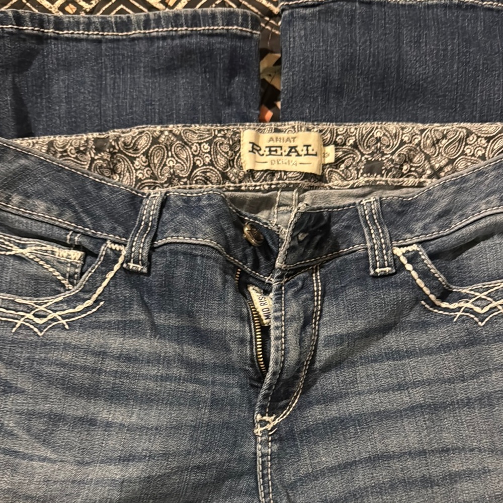 Ariat Blue Boot Cut Jeans with Geometric Waistband